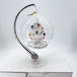 VTG Sorelle Christmas Tree Glass Globe Ornament & Stand Light Up Color Changing